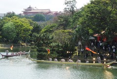 Ryukyu Dynasty banquet reenacted with traditional dragon boats on the Ryutan Pond