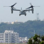 Osprey aircraft fly from Futenma Air Station to Guam for training