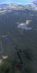 U.S. military helicopter crash leaves scar on hillside near Okawa Dam
