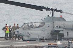 U.S. Marine helicopter fails in landing on U.S.S. Denver
