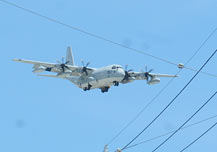A  KC-130 aerial refuelling tanker stationed at Iwakuni base trains at Futenma Air Station