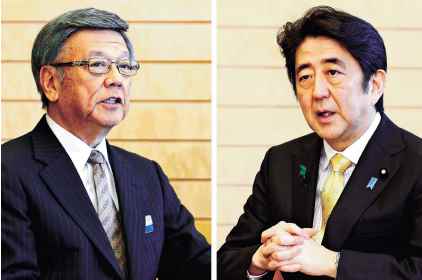 Governor Onaga asks Prime Minister to cancel construction of new US base at their first meeting 