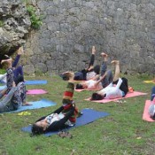 Yoga practice at ruins of Chinen Castle