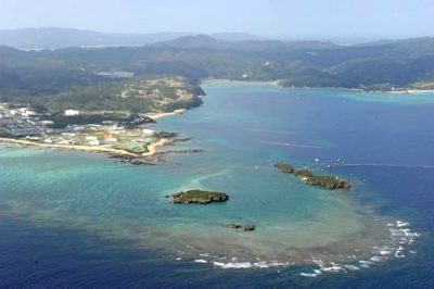 Oura Bay and Camp Schwab at Henoko, Nago, where the governments of Japan and the United States plan to build a new U.S. airfield. 