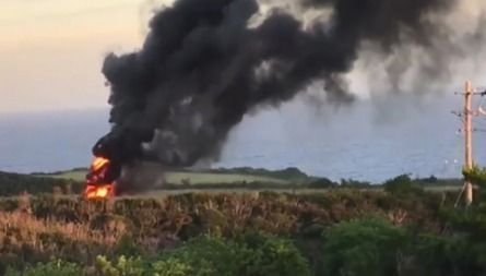 U.S. Marine CH-53 helicopter bursts into flames after landing in civilian areas of Takae
