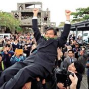 Nago residents celebrate Susumu Inamine for his completed terms as mayor