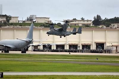 Three U.S. Air Force CV-22 Ospreys land at Kadena Air Base in first trip to Okinawa, two planes must make emergency landing at Amami Airport