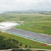 Expansion work on airstrip simulating ship’s deck proceeding at Ie Jima Auxiliary Airfield