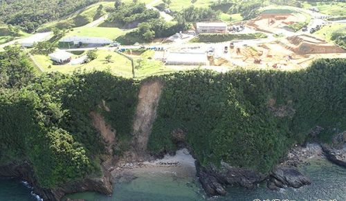 The coast near the U.S. military’s Henoko Ordnance Ammunition Depot where the landslide occurred.