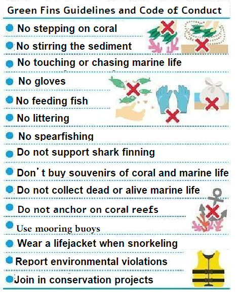 “No stepping on coral,” “No feeding fish,” Onna implements international environmental standards for diving