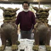 Okinawan man observation deck for a pair of Shisa in front of his house on the Fukushima coast “for the soul of restoration”