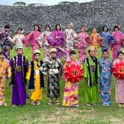 Gone back in time? Pupils experience traditional Ryukyu dress at Nakijin Castle during class trip
